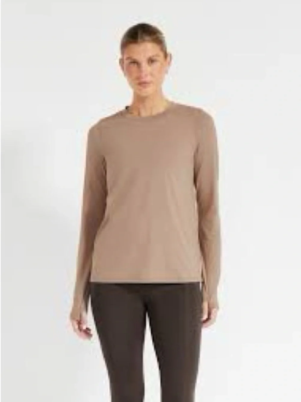 Abercrombie Essential Long-Sleeve Crewneck Top in Taupe Size Medium